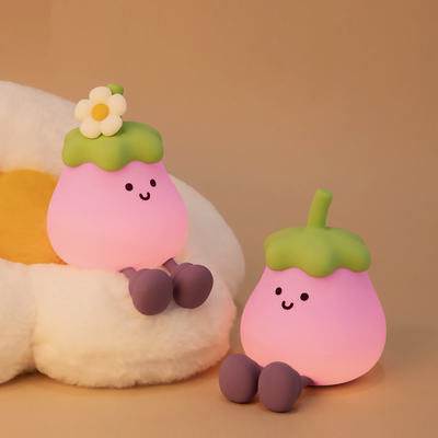 Factory Wholesale Cartoon Soft Silicone LED Night Lights Cute Small Eggplant Bedside Lamps Portable USB Rechargeable Bedroom Night Lights