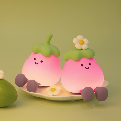 Factory Wholesale Cartoon Soft Silicone LED Night Lights Cute Small Eggplant Bedside Lamps Portable USB Rechargeable Bedroom Night Lights