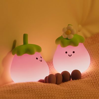 Vegetables Small Eggplant Silicone Lamps USB Rechargeable Bedroom Bedside Pat Night Lights For Gifts