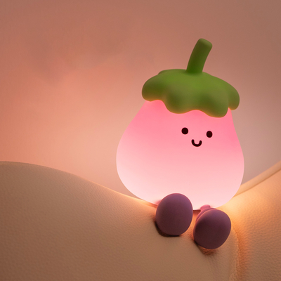 Factory Wholesale Cartoon Soft Silicone LED Night Lights Cute Small Eggplant Bedside Lamps Portable USB Rechargeable Bedroom Night Lights