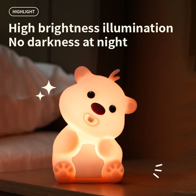 Cute Bear Shape Silicone Night Light Silicone Bedroom Decor Table Rechargeable Bedside Lamp