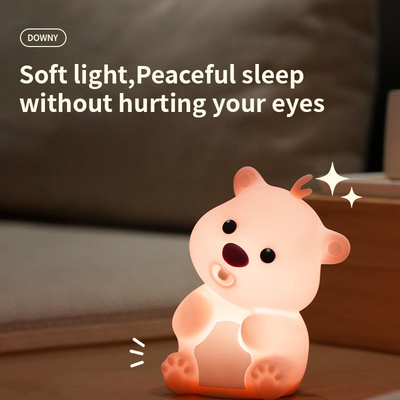 Cute Bear Shape Silicone Night Light Silicone Bedroom Decor Table Rechargeable Bedside Lamp