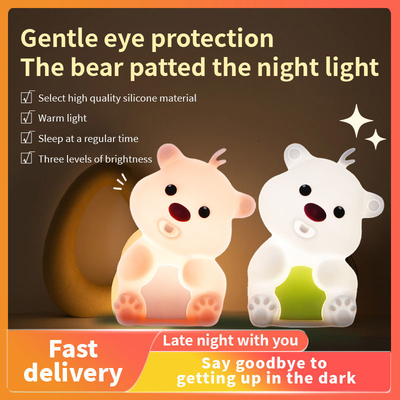 Cute Bear Shape Silicone Night Light Silicone Bedroom Decor Table Rechargeable Bedside Lamp